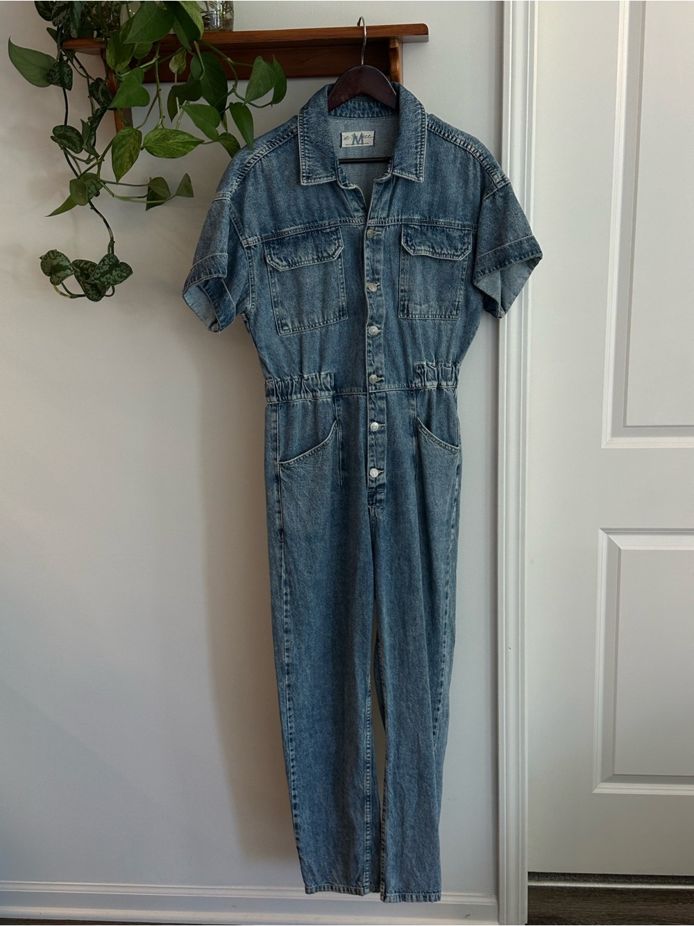 Free People Short Sleeve Denim Jumpsuit